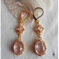Boucles d'oreilles édouardiennes ovales rose pâle or, Dormeuses roses, Régence, Renaissance, victorien, Renfaire