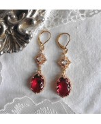 Edwardian oval Burgundy Red gold earrings, Red sleepers, Regency, Renaissance, Victorian, Renfaire