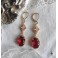 Boucles d'oreilles édouardiennes ovales Rouge Bordeaux or, Dormeuses rouges, Régence, Renaissance, victorien, Renfaire