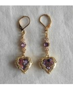 Amour en cage, Boucles d'oreilles Coeur Romantique Mauve, Baroque, Ex-voto, Coquette, victorien, Gothique
