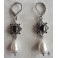 Boucles d'oreilles élisabéthaines Tudor Reine Losange étoilé noir & perle argent, Renaissance, médiéval, Dark Academia, Royal