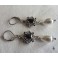 Boucles d'oreilles élisabéthaines Tudor Reine Losange étoilé noir & perle argent, Renaissance, médiéval, Dark Academia, Royal