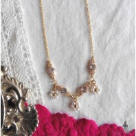 Marguerite, Collier Régence fleurs de perles et zircons Blanc, Mariage, Coquette, Tudor, Renaissance