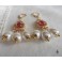 Boucles d'oreilles Médiévales Chandelier Zircons rouge bleu et triple Perles gouttes, Tudor, Renaissance