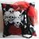 Coussin Porte Alliances Crânes & Roses rouge, noir et blanc, Mariage Gothique, Tête de mort