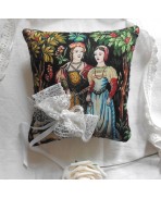 Coussin Renaissance Porte Alliances noir et blanc, Mariage Tudor