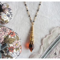 Collier Pendule larme cristal Mabon orange, D&eacute;esse, Belisama, Brigit