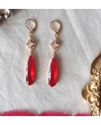 Art Deco Diamond Red Teardrops Earrings Gold, Queen, Renaissance, Cottagecore, Victorian