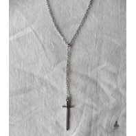 Gloire Collier Y Lariat Ep&eacute;e acier argent, Dague, Gothique, M&eacute;di&eacute;val, Chevalier, Dark Academia