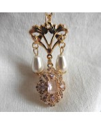 Art Nouveau Pink Necklace with Drop  pearls gold, Roaring Twenties, Marie Antoinette