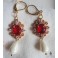 Parure Boucles d'oreilles Collier Rouge or, Régence, Renaissance, victorien, Renfaire