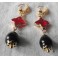 Arlequin Boucles d'oreilles Trèfle Cristal rouge et Perle goutte noir or, Baroque, Carnaval, Renaissance